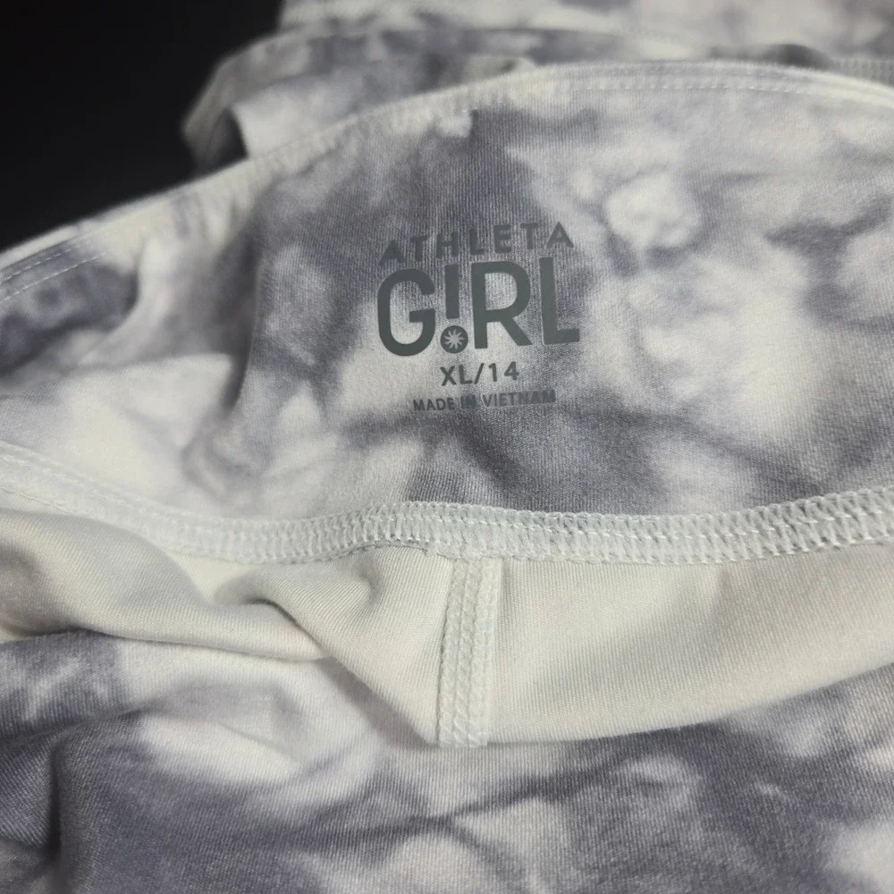 Athleta Girl Tie Dye Crop Leggings Grey White‎ Purple Gym Athletic Size L